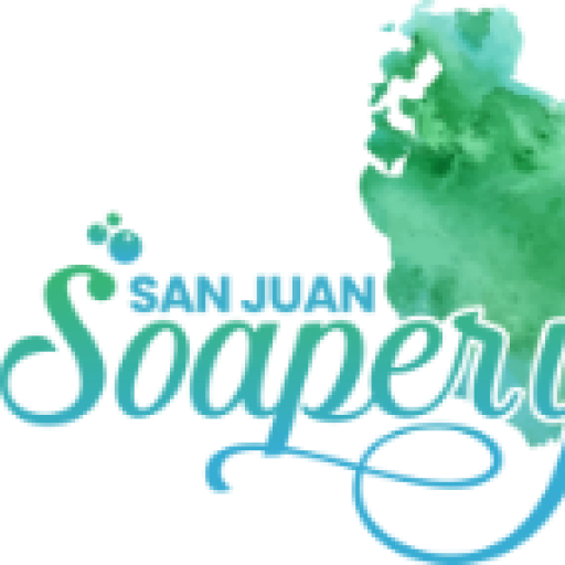 A green and blue logo for soapery.