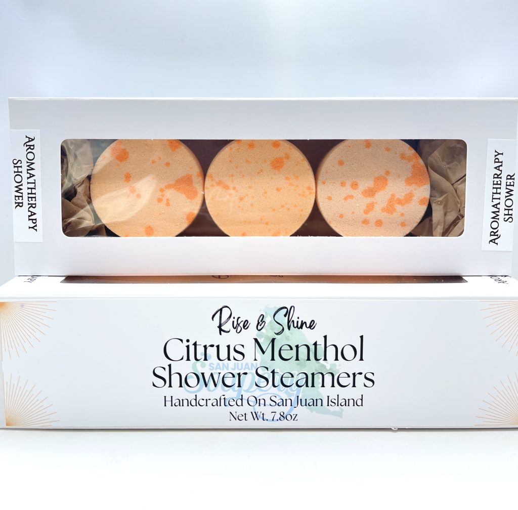 A box of citrus menthol shower steamers.