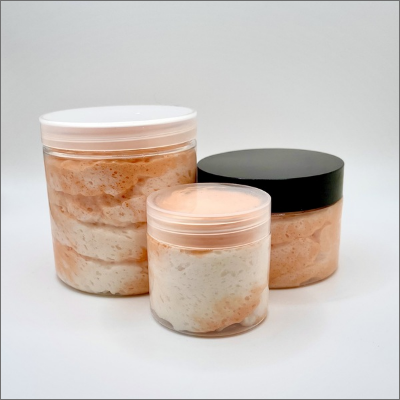 Three different sizes of jars with a black lid.