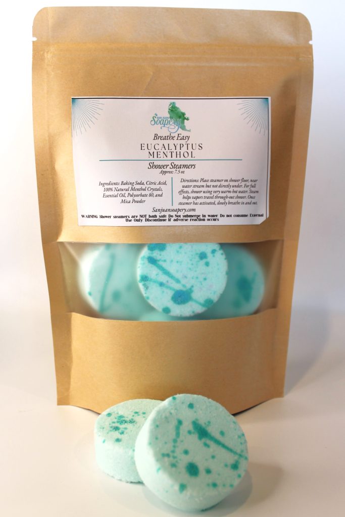 A bag of blue colored bath bombs