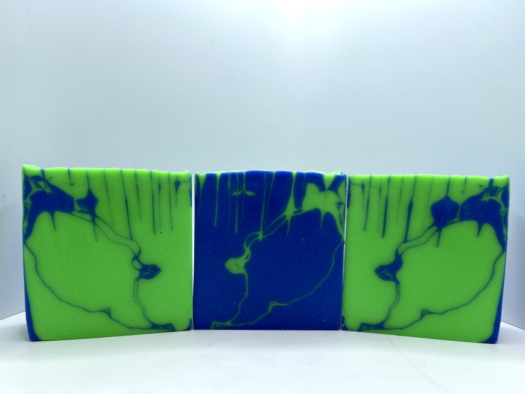 A green and blue bar with some kind of substance