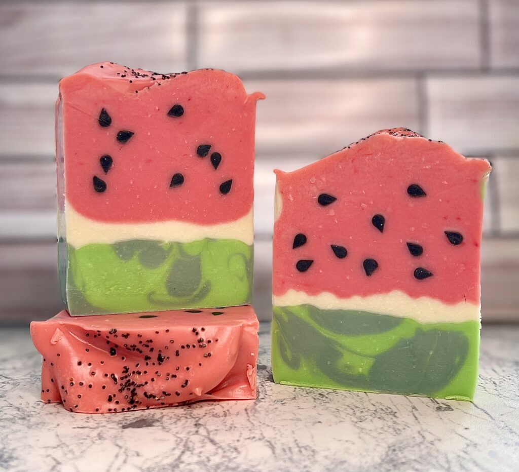 A close up of two slices of soap