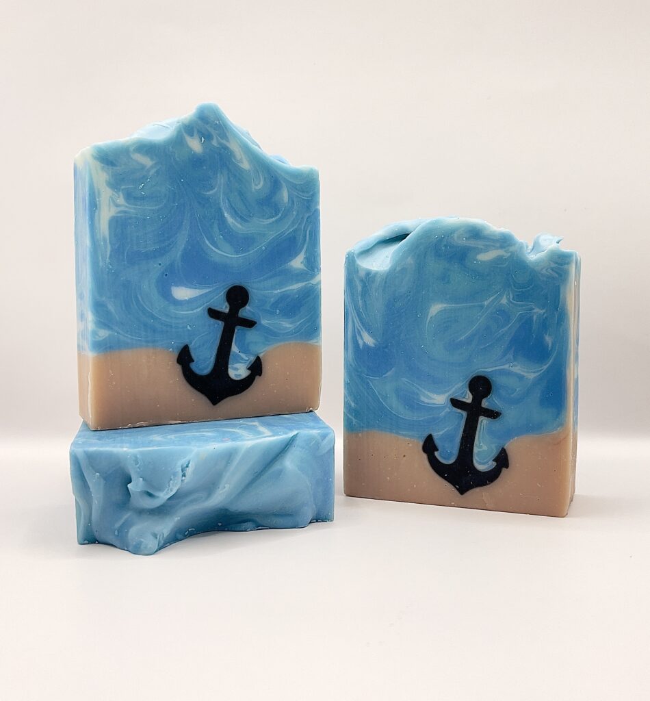 A blue soap with an anchor on it