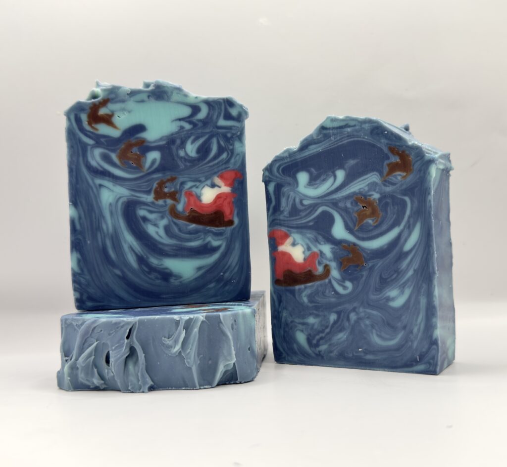 A blue soap sitting on top of a table.